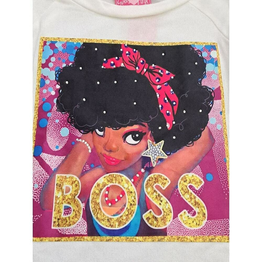 Girls Luv Pink White 'Boss' Sweatshirt & Black 'Boss' Leggings Size 4 NWT - Picture 4 of 10
